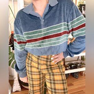 Vintage Montgomery Ward Velour Leisure Cozy Collard Button Up Shirt